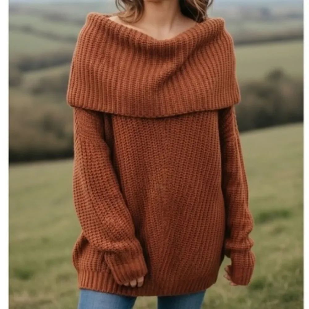 Umgee Long Sleeve Sweater In Warm Rust Size M